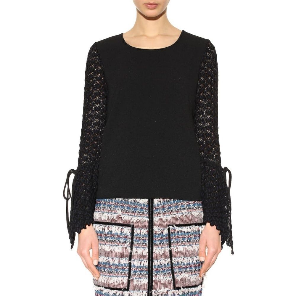 SEE BY CHLOÉ Crepe Crochet Knit Top Black XS Career - Picture 2 of 8
